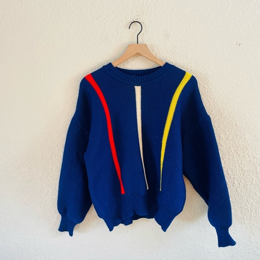 Vintage 80s Sweater with Red, Yellow & Cream Accents